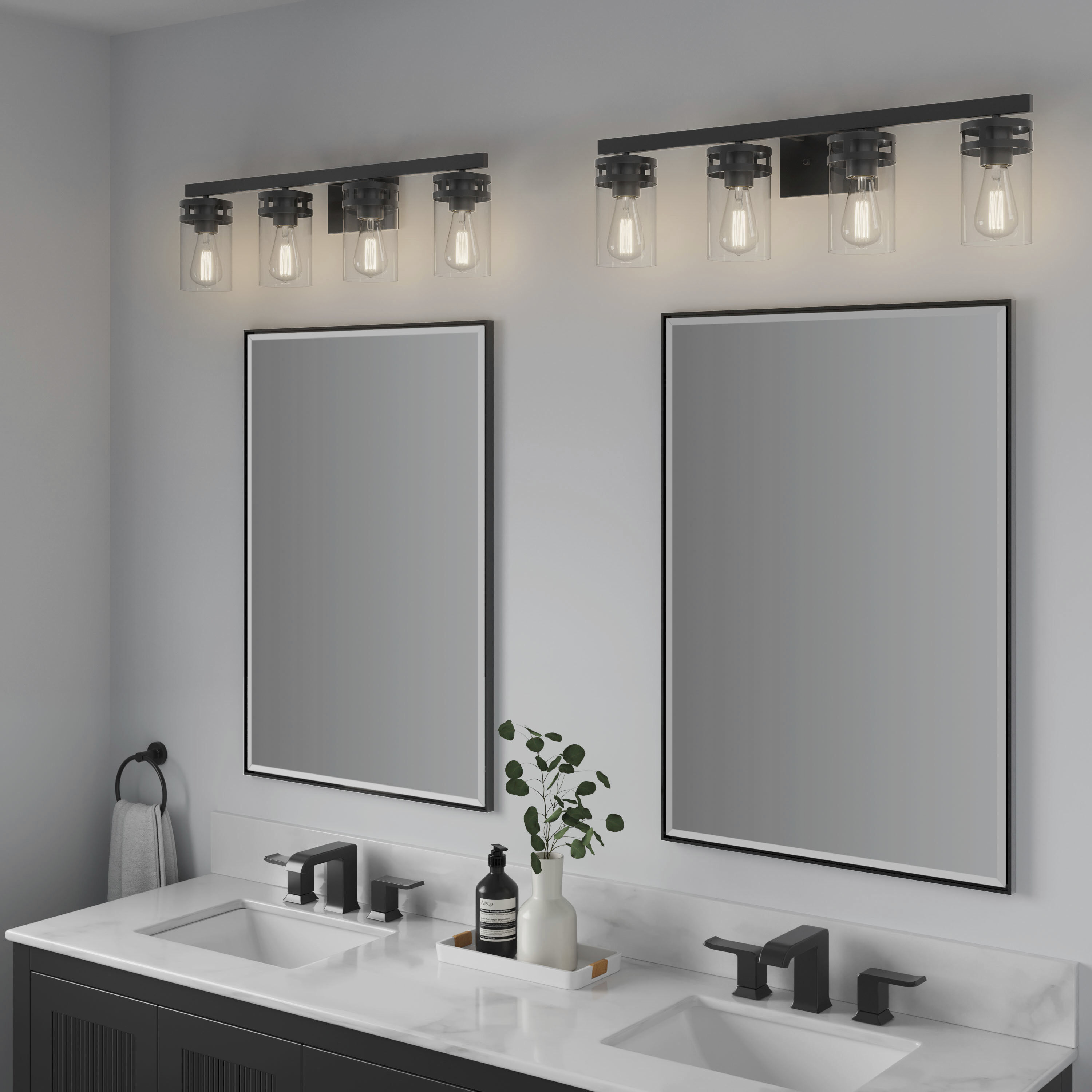 Lunden 4 Light 30.25 inch Matte Black Bathroom Vanity Light Wall Light